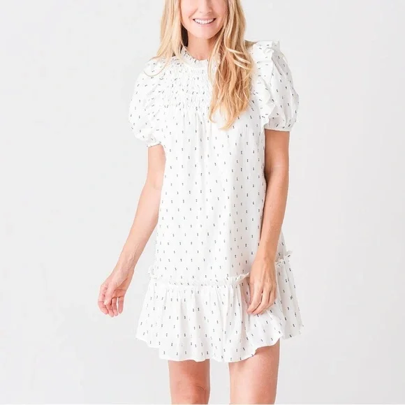 SAYLOR Women's Zella Smocked front Cotton Preppy Minimalist Short Dress XS - Picture 2 of 12